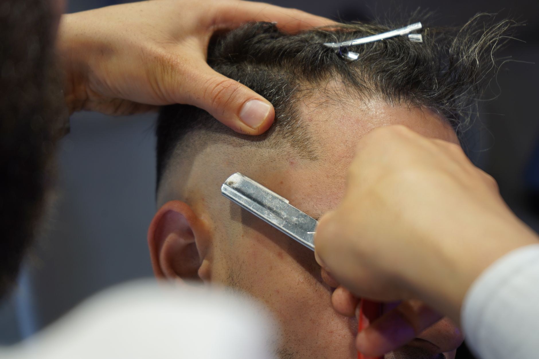 Close detail of a straight-razor neckline finish (sample image, replace with a real photo)